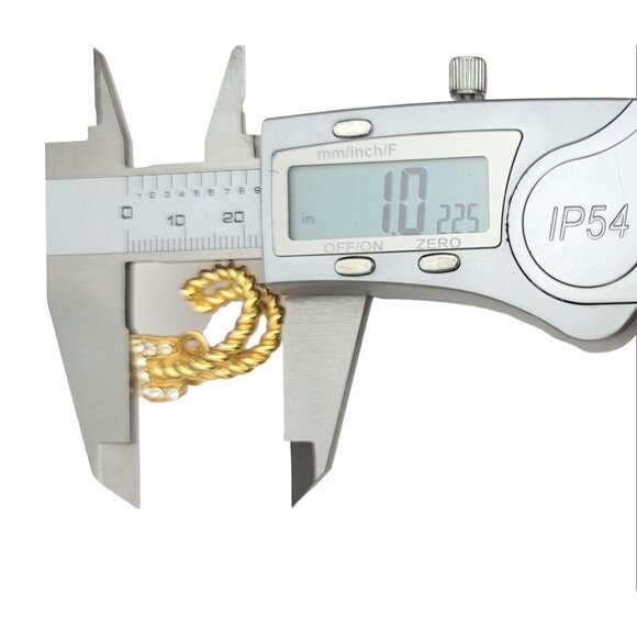 Trifari Gold Tone Clear Rhinestone Rope Twist J Hoop Clip Earrings, Signed M280 - Picture 5 of 6